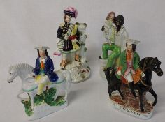 4 Staffordshire figures Scotsman (damage to hat and pipes) Uncle Tom, Tom King and Dick Turpin