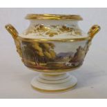 Early 19th century incense burner with hand painted landscape scene height 9cm missing lid