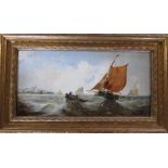 Victorian oil on canvas of a nautical scene by J P Knight dated 1894 49 cm x 29 cm (size including