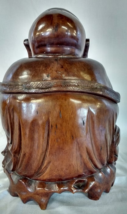 Large carved wooden Buddha 36.5cm tall (crack to front and back) - Image 2 of 2