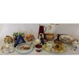 Selection of ceramics including decorative plates, crested china, ashtrays etc.