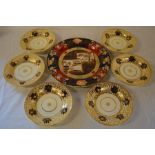 6 gilded 19th century dishes with impressed mark M Mason & a large dish with Mason's Patent