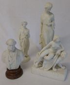 4 Parian figures - Copeland figure of girl holding flowers height 45cm (chip to base and foot