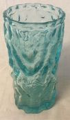 Whitefriars style blue bark effect glass vase H 20.5 cm