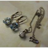 Pair of silver (925) topaz earrings & a silver (925) chain and pendant