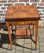 Late 19th century envelope card table  with boxwood inlay & stringing & a lower gallery