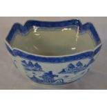 19th century Chinese porcelain blue & white salad bowl with hairline crack H 12cm D 24cm