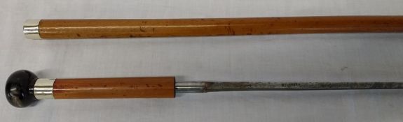 19th century malacca sword stick with Solingen square tapering blade