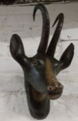 Carved wooden Antelope with real horns height 36cm