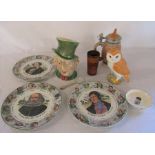 Various ceramics inc Beswick character jug, Royal Doulton plates & a Beswick owl