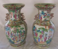 Pair of 19th century Cantonese vases H 42 cm (one with damage to handle)