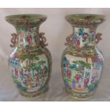 Pair of 19th century Cantonese vases H 42 cm (one with damage to handle)
