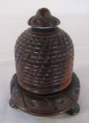 Carved wooden string holder in the shape of a bee hive H 12 cm