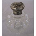 Silver topped glass perfume bottle H 12 cm hallmarks indistiguishable (af)