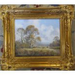 Gilt framed oil on canvas of a rural scene by Peter J Greenhill 44 cm x 39 cm (size including