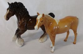 Beswick Palamino horse (broken leg) and shirehorse