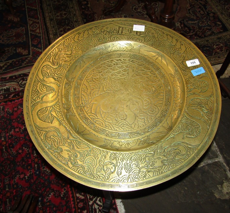 Oriental brass top folding table - Image 2 of 4