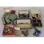 Various costume jewellery, pearls, dressing table set, compact etc