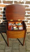 Retro wooden sewing box with contents