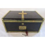 Regency leather and brass bound wooden trunk marked 'Handfords Patent Trunk no 6 Strand London' with