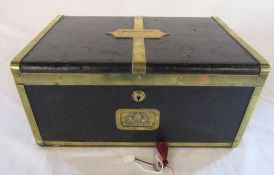 Regency leather and brass bound wooden trunk marked 'Handfords Patent Trunk no 6 Strand London' with