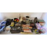 Various vintage kitchenalia etc inc First Aid kit, cake knife, lifebouy soap, tins, table top