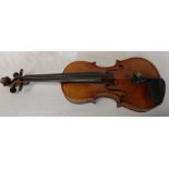 Wolff Bros violin (finger board loose) with internal paper label dated 1898 total length 56cm with