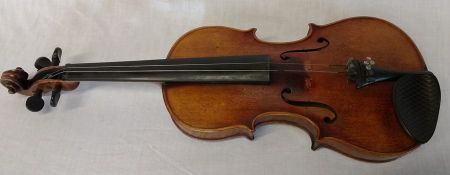 Wolff Bros violin (finger board loose) with internal paper label dated 1898 total length 56cm with