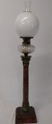 Large Victorian paraffin lamp on marble column wit