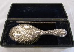 Cased silver backed comb and hairbrush Birmingham 1905