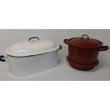 Large enamel fish kettle and cooking pot