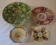 Green Oriental bowl & a small octagonal bowl, small dish & an Imari plate