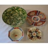 Green Oriental bowl & a small octagonal bowl, small dish & an Imari plate