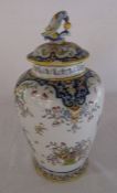 Late 18th / early 19th century faience lidded vase with parrot finial (lid af) H 32 cm