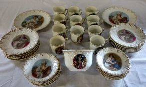 Continental porcelain tea service with transfer printed classical scenes and gilt decoration with