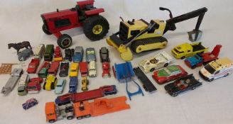 Tonka digger, tractor and selection of die cast vehicles including Corgi, Lesney etc.