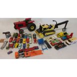 Tonka digger, tractor and selection of die cast vehicles including Corgi, Lesney etc.