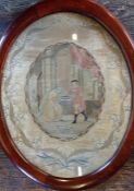 Framed silk embroidered oval panel