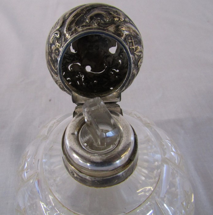 Silver topped glass perfume bottle H 12 cm hallmarks indistiguishable (af) - Image 3 of 3