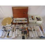 Large selection of artist's brushes, acrylic and watercolour paints, unused artists oil colours