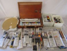 Large selection of artist's brushes, acrylic and watercolour paints, unused artists oil colours