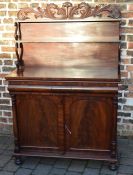 Superior Victorian mahogany chiffonier with deep carved foliage pediment H160cm W 107cm D 51cm