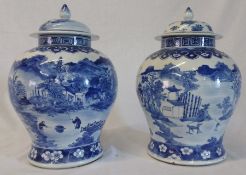 Near pair of Chinese baluster shaped blue and whit