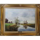 Large oil on canvas 'Behind Stockwith Mill' by Peter J Greenhill 76 cm x 61 cm (size including