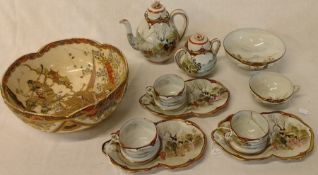 Selection of eggshell porcelain teaware (damaged) and a Japanese bowl