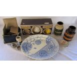 Various ceramics inc Shelley, West German pots & Sadler, gas mask and napkin rings