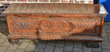 Large Italian Cassone dowry chest in heavy carved