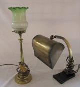 Brass table lamp with green glass shade H 52 cm &