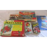 Assorted retro children's toys and games inc Meccano outfit no 6, Mechanical train set by Marx,