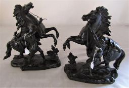 Pair of bronze Marly horse figures signed 'Coustou' H 28 cm
